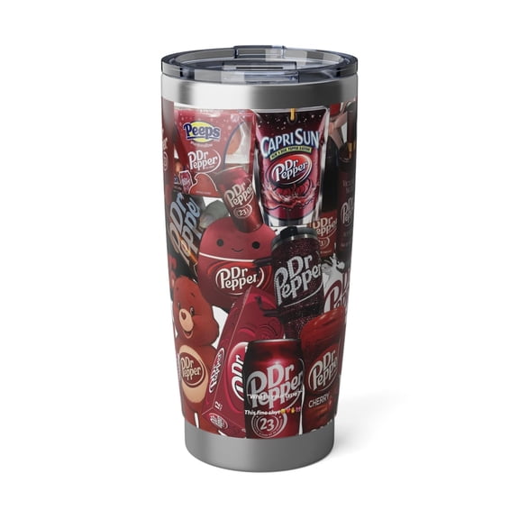 Dr.Pepper Red Soda Collage Tumbler 20oz, Vintage Soft Drink Stainless Steel Cup