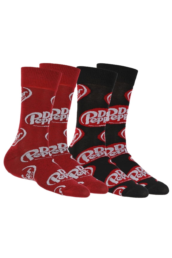 Dr. Pepper Socks Contrasting Logo Design 2-Pack Adult Mid-Calf Crew Socks