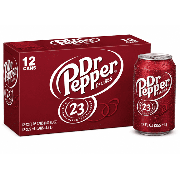 Dr Pepper Soda Authentic Blend of 23 Flavors, 12 Cans, 12 fl oz Each