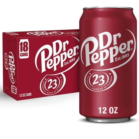 Dr Pepper Soda Pop, 12 fl oz cans, 18 pack