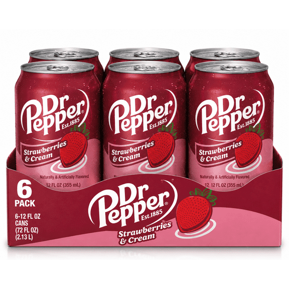 Dr Pepper Strawberries & Cream Soda, Naturally & Artificially Flavored, 6 Pack, 12 fl oz Cans