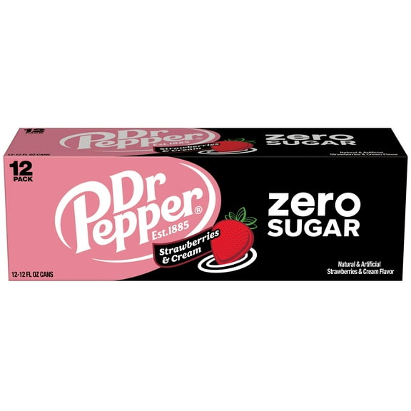 Dr Pepper Strawberries & Cream Zero Sugar Soda 12 oz Cans - 12 pk (Pack of 1)