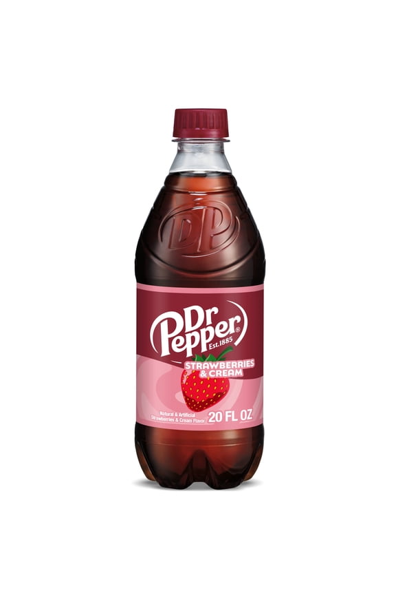 Dr Pepper Strawberries and Cream Soda Pop, 20 fl oz, Bottle
