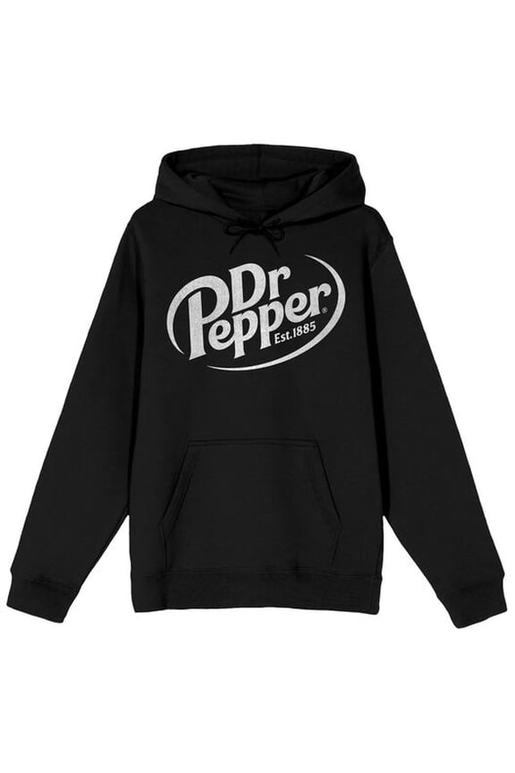 Dr Pepper White Logo Adult Black Long Sleeve Hooded Sweatshirt-Medium