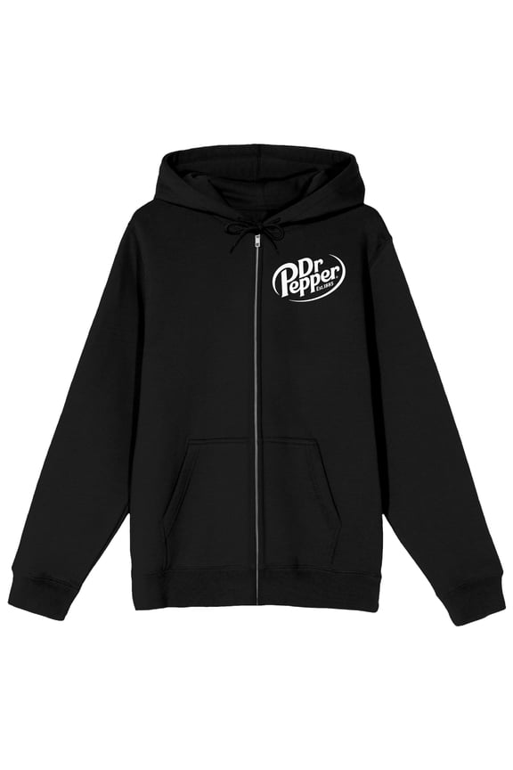 Dr Pepper White Logo Adult Black Zip-Up Hoodie-XL