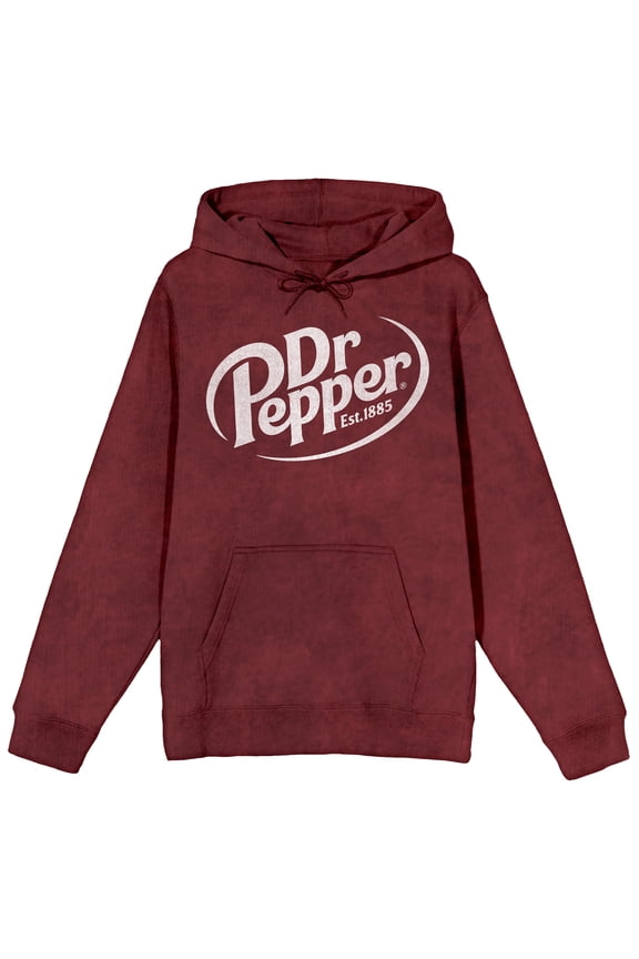 Dr Pepper White Logo Adult Mineral Wash Maroon Long Sleeve Hooded Sweatshirt - Large
