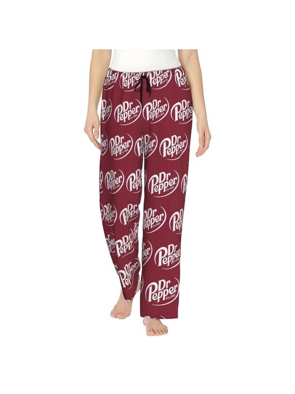 Dr‑Pepper Women’s All‑Over Print Lounge Pajama Pants, Drawstring Elastic Waist Casual Sleep Pants, Soft Lightweight Beverage‑Inspired Pattern Loungewear