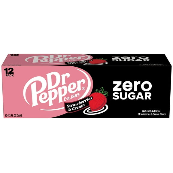 Dr Pepper Strawberries & Cream Zero Sugar Soda 12 oz Cans - 12 pk (Pack of 2)