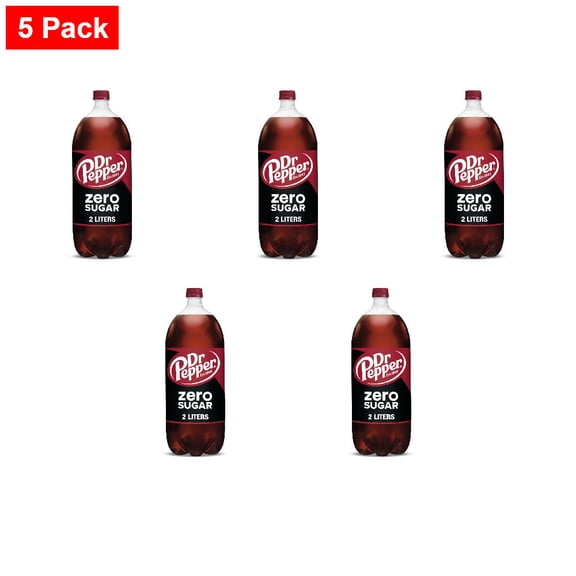 Dr Pepper Zero Sugar Soda Bottle 2 l - 5 Pack