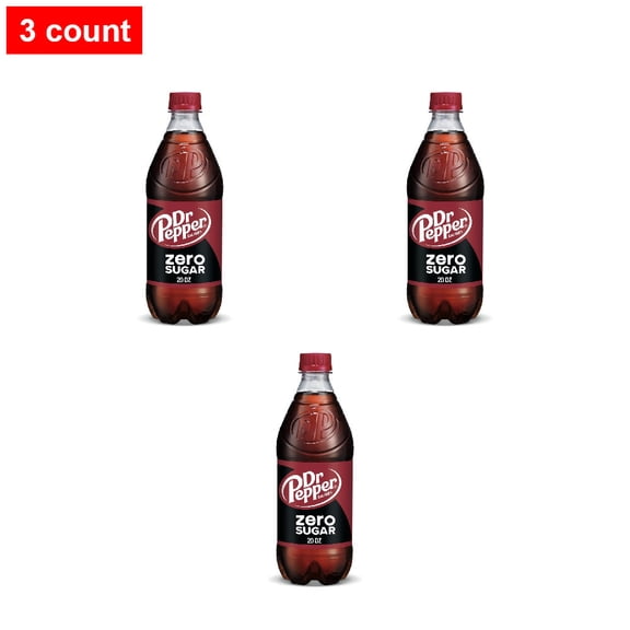 Dr Pepper Zero Sugar Soda Bottle 20 fl oz - 3 count