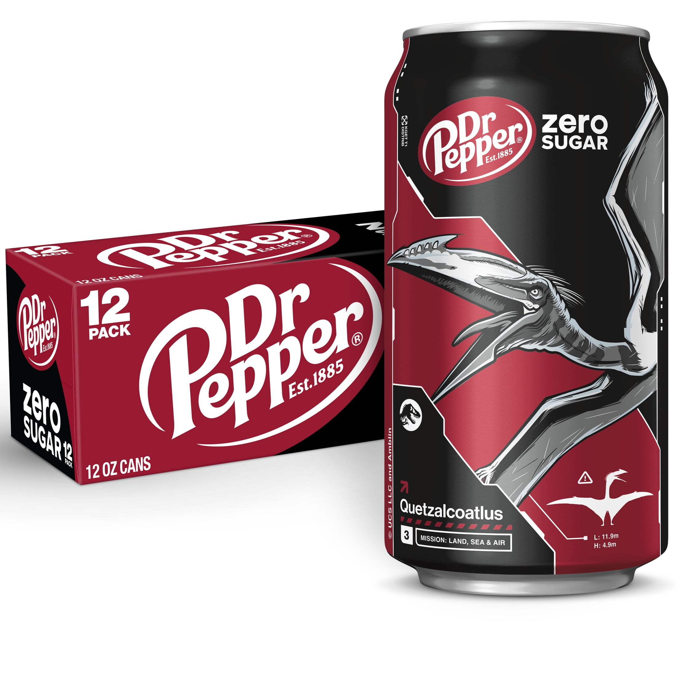 DR. PEPPER Dr Pepper Zero Sugar Soda Pop, 12 fl oz, 12 Pack Cans, Jurassic World Rebirth Limited Edition