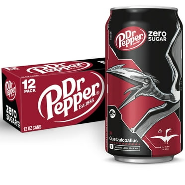 Dr Pepper Zero Sugar Soda Pop, 12 fl oz, 12 Pack Cans, Jurassic World Rebirth Limited Edition
