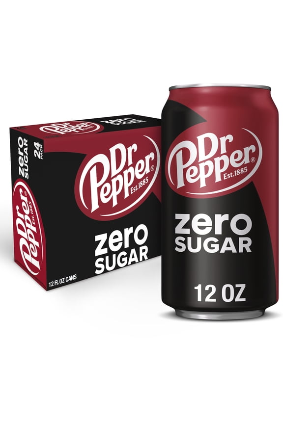 Dr Pepper Zero Sugar Soda Pop, 12 fl oz, 24 Pack Cans