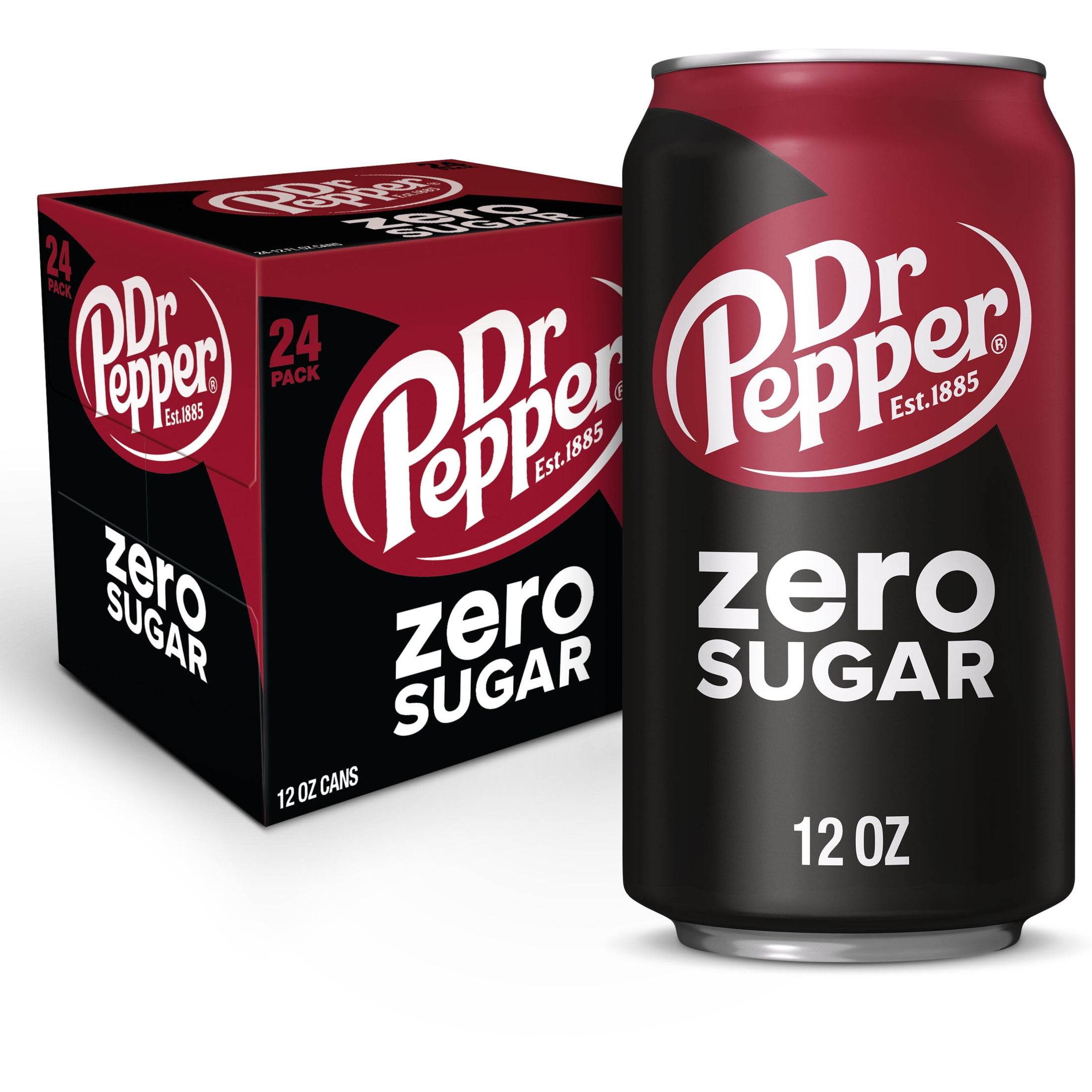Dr Pepper Zero Sugar Soda Pop, 12 fl oz, 24 Pack Cans