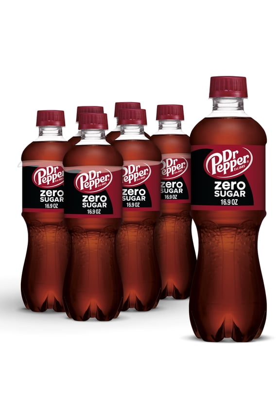 Dr Pepper Zero Sugar Soda Pop, 16.9 fl oz, 6 Pack Bottles