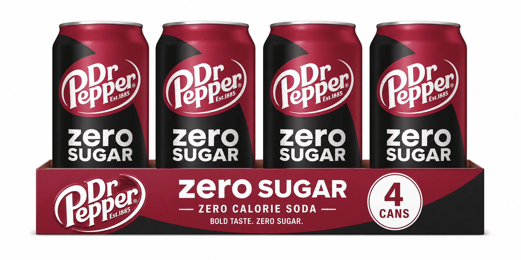 Dr Pepper Zero Sugar Soda, Zero Calorie Soft Drink, 4 Count Cans