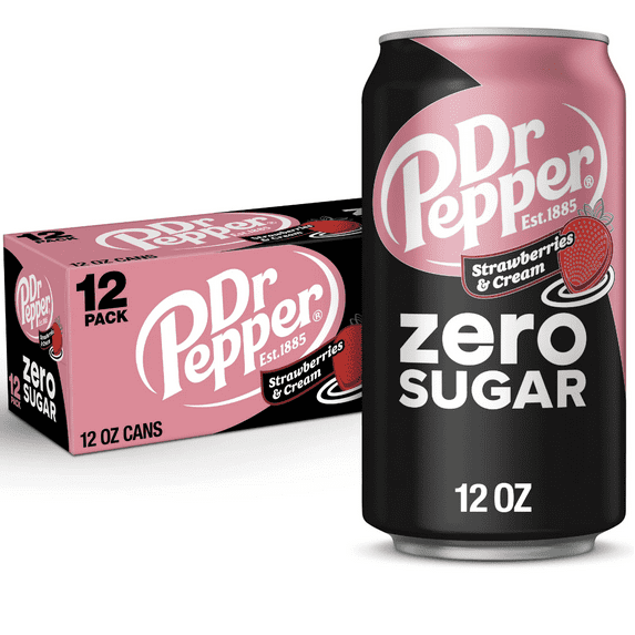 Dr. Pepper Zero Sugar Strawberries & Cream Soda 12 fl oz cans, 12 cans