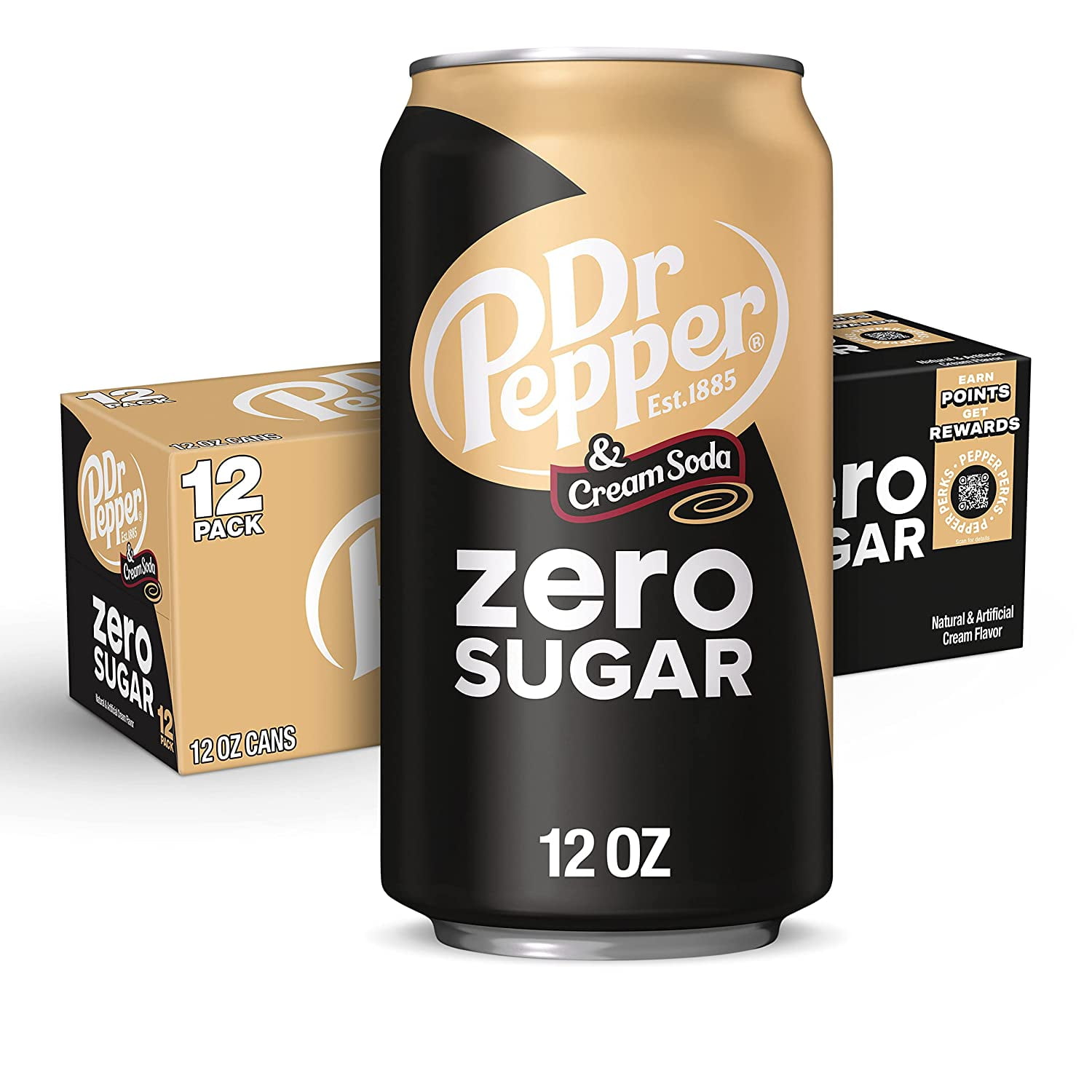 Dr Pepper Zero Sugar & Cream Soda, 12 fl oz Cans, 12 Pack