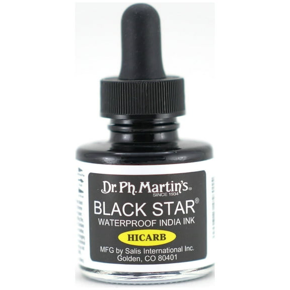 Dr. Ph. Martin's Black Star India Ink, 1.0 oz, Black (Hi-Carb)