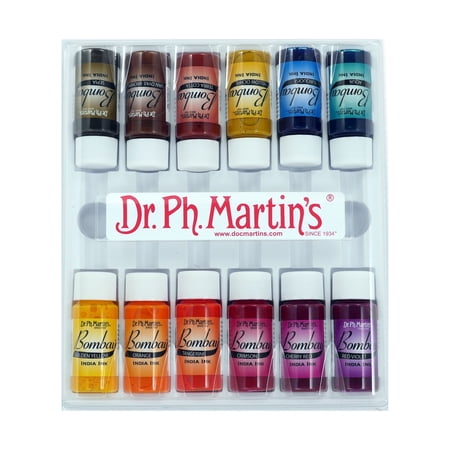 Dr. Ph. Martin's® Bombay India Ink (Set 2) Ink Set, ½ US fl oz, Set 2 Colors, 1 Set of 12 Bottles