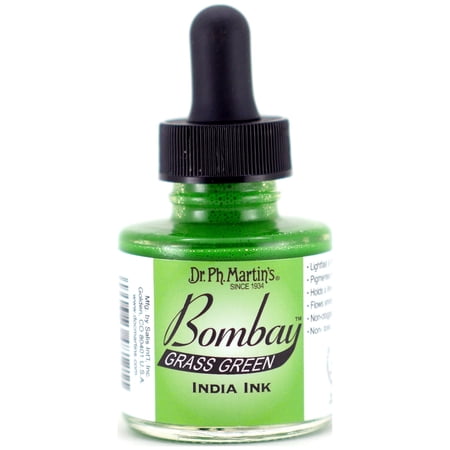Dr. Ph. Martin's® Bombay India Ink (12BY) Ink Bottle, 1.0 US fl oz, Grass Green, 1 Bottle