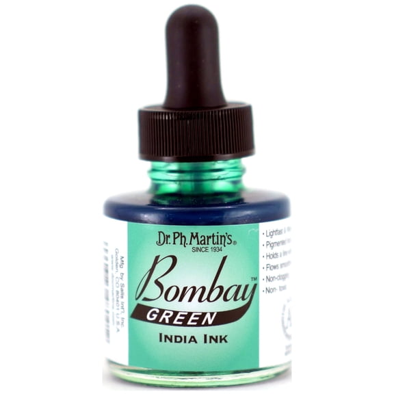 Dr. Ph. Martin's Bombay India Ink (4BY) Ink Bottle, 1.0 US fl oz, Green, 1 Bottle