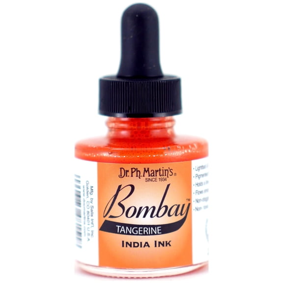 Dr. Ph. Martin's Bombay India Ink (15BY) Ink Bottle, 1.0 US fl oz, Tangerine, 1 Bottle