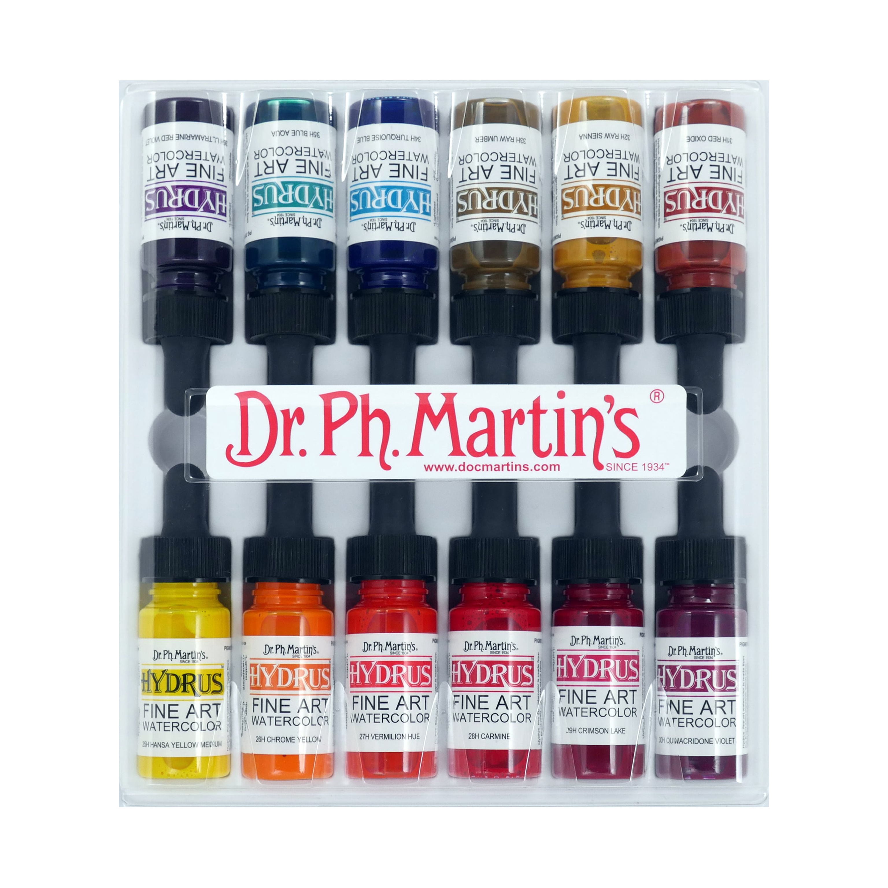 Dr. Ph. Martin's® Hydrus Fine Art Watercolor (Set 3) Watercolor Set, ½ US fl oz, Set 3 Colors, 1 Set of 12 Bottles