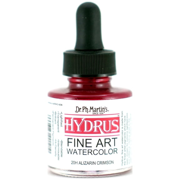 Dr. Ph. Martin's Hydrus Fine Art Watercolor (20H) Watercolor Bottle, 1.0 US fl oz, Alizarin Crimson, 1 Bottle