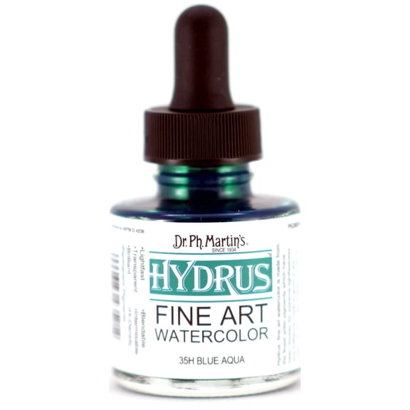 Dr. Ph. Martin's Hydrus Fine Art Watercolor (35H) Watercolor Bottle, 1.0 US fl oz, Blue Aqua, 1 Bottle