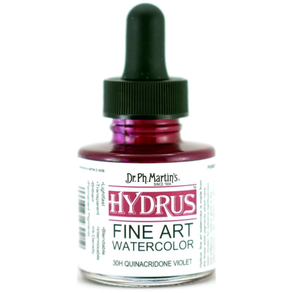 Dr. Ph. Martin's® Hydrus Fine Art Watercolor (30H) Watercolor Bottle, 1.0 US fl oz, Quinacridone Violet, 1 Bottle