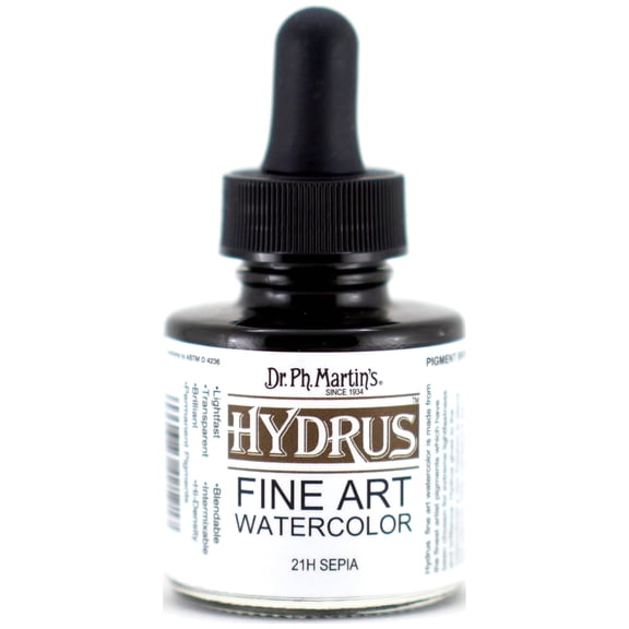 Dr. Ph. Martin's Hydrus Fine Art Watercolor (21H) Watercolor Bottle, 1.0 US fl oz, Sepia, 1 Bottle