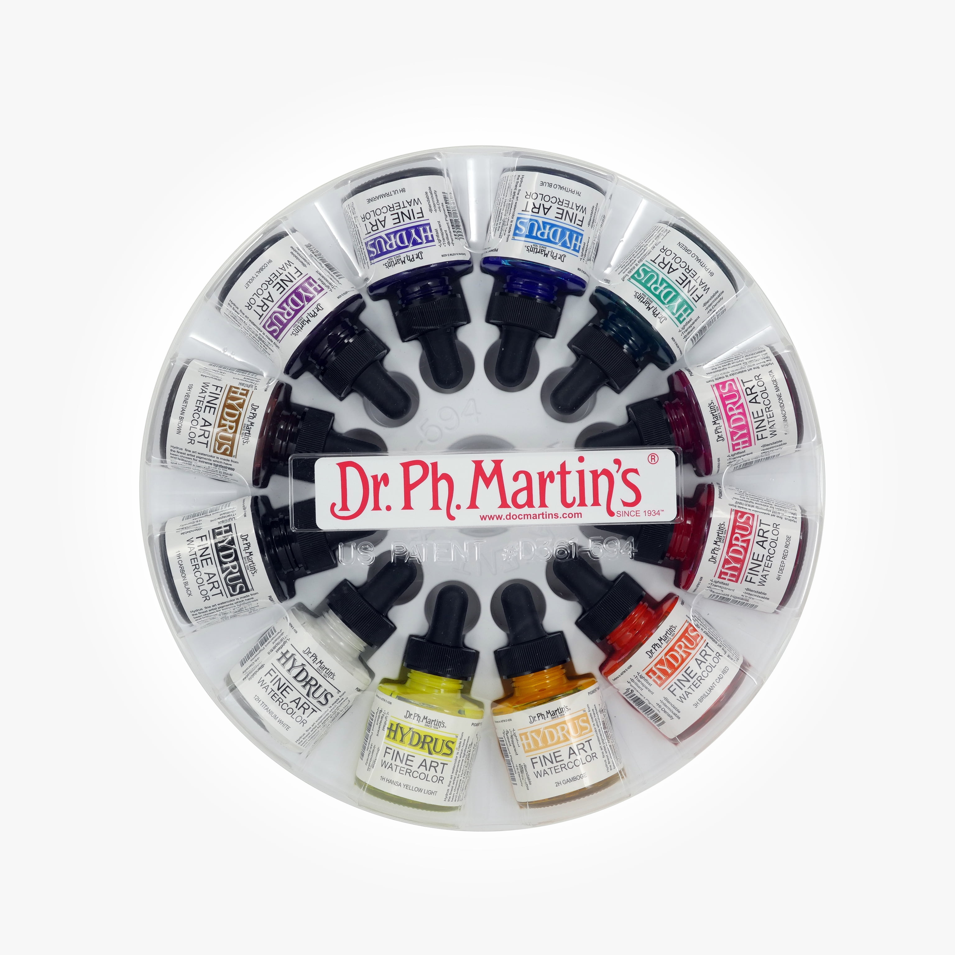 Dr. Ph. Martin's® Hydrus Fine Art Watercolor (Set 1) Watercolor Set, 1.0 US fl oz, Set 1 Colors, 1 Set of 12 Bottles