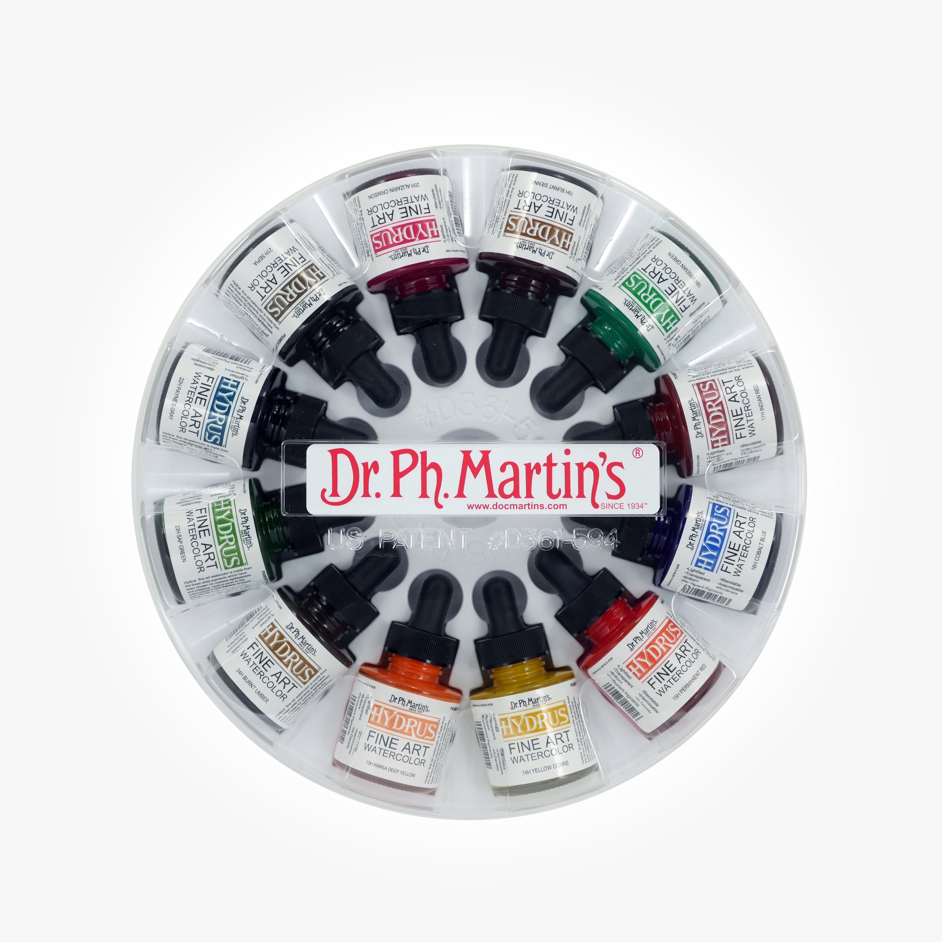 Dr. Ph. Martin's® Hydrus Fine Art Watercolor (Set 2) Watercolor Set, 1.0 US fl oz, Set 2 Colors, 1 Set of 12 Bottles