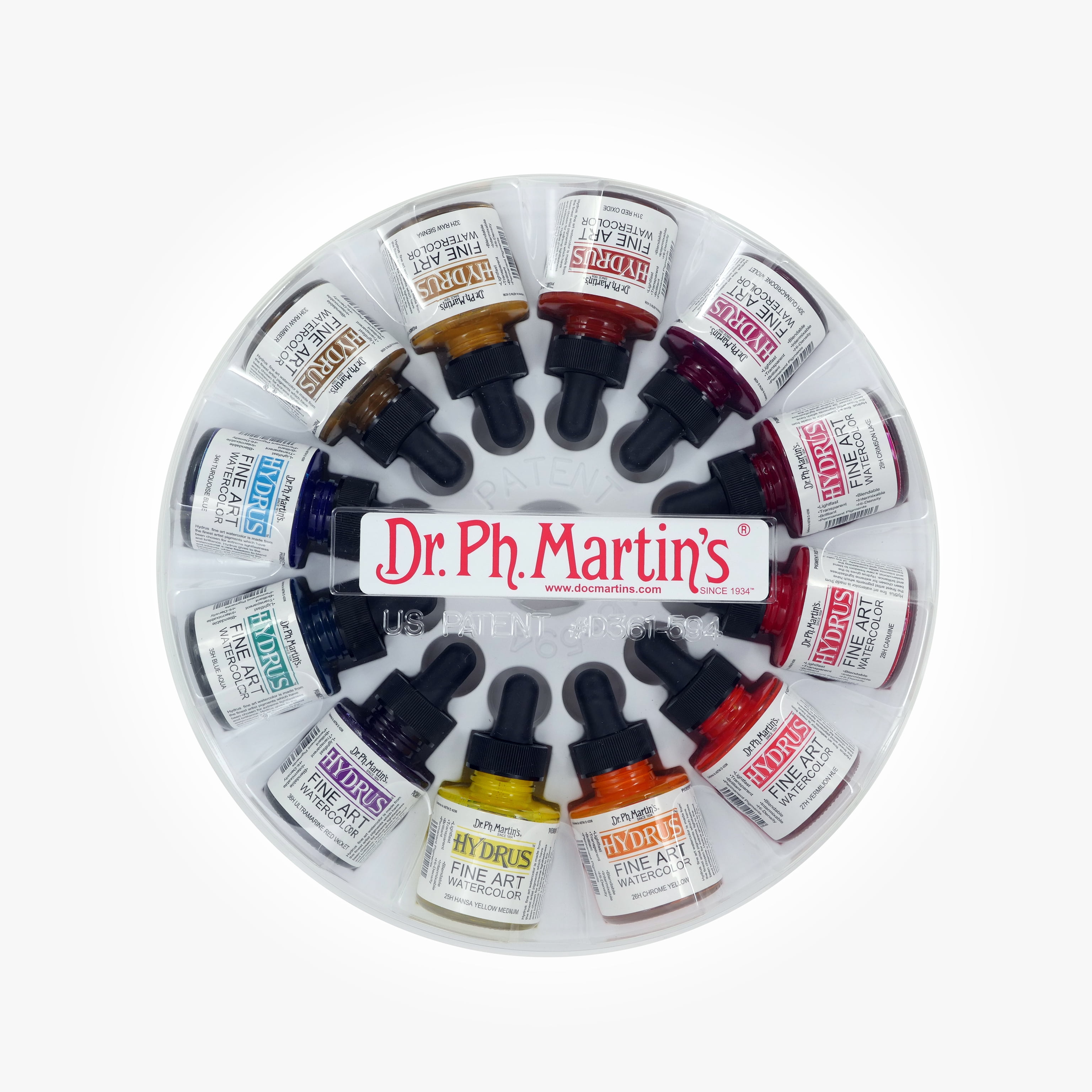 Dr. Ph. Martin's® Hydrus Fine Art Watercolor (Set 3) Watercolor Set, 1.0 US fl oz, Set 3 Colors, 1 Set of 12 Bottles