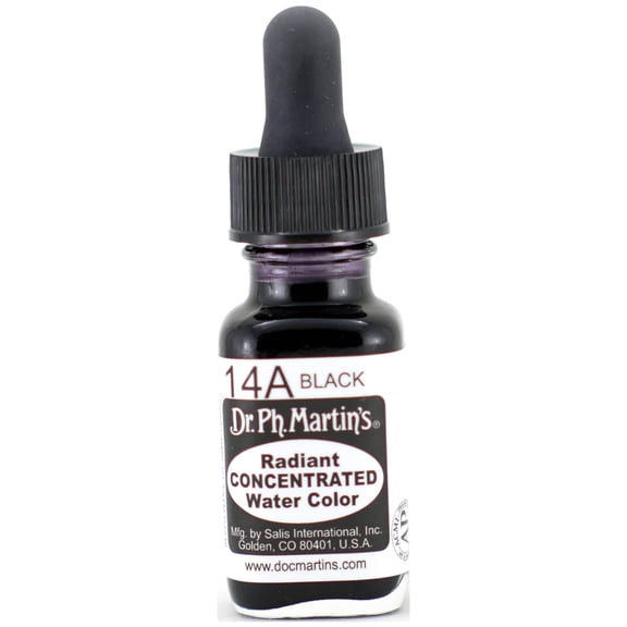 Dr. Ph. Martin's Radiant Concentrated Water Color (14A) Watercolor Bottle,  US fl oz, Black, 1 Bottle
