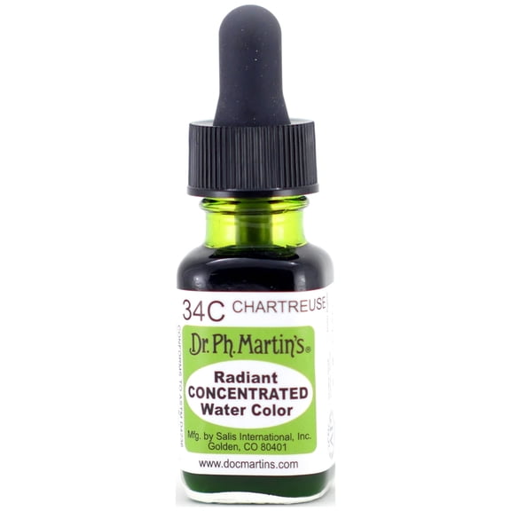 Dr. Ph. Martin's Radiant Concentrated Water Color (34C) Watercolor Bottle, US fl oz, Chartreuse, 1 Bottle