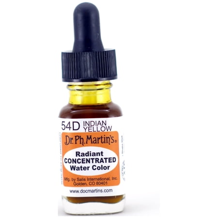 Dr. Ph. Martin's® Radiant Concentrated Water Color (54D) Watercolor Bottle, ½ US fl oz, Indian Yellow, 1 Bottle
