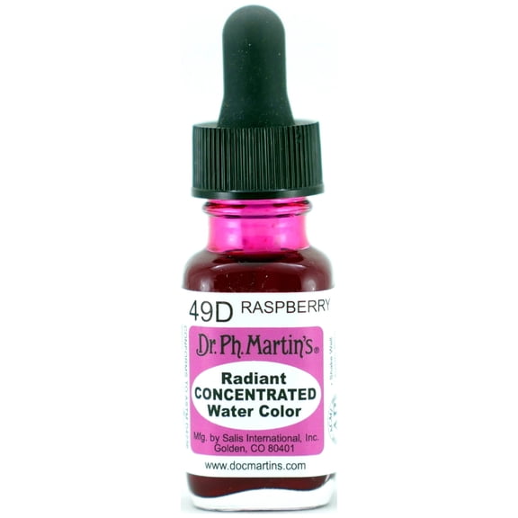 Dr. Ph. Martin's® Radiant Concentrated Water Color (49D) Watercolor Bottle, ½ US fl oz, Raspberry, 1 Bottle