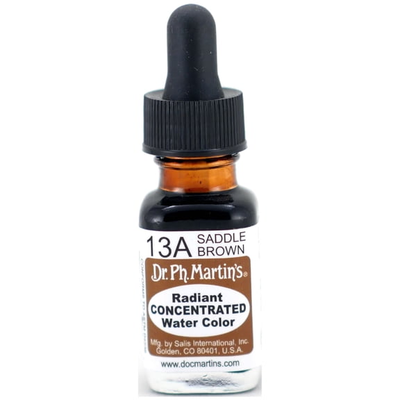 Dr. Ph. Martin's Radiant Concentrated Water Color (13A) Watercolor Bottle,  US fl oz, Saddle Brown, 1 Bottle