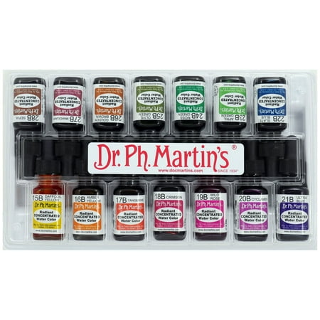 Dr. Ph. Martin's® Radiant Concentrated Water Color (Set B) Watercolor Set, ½ US fl oz, Set B Colors, 1 Set of 14 Bottles
