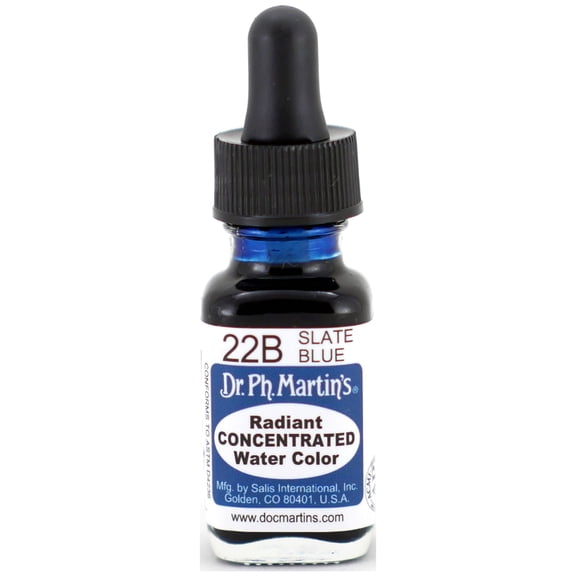 Dr. Ph. Martin's Radiant Concentrated Water Color (22B) Watercolor Bottle, US fl oz, Slate Blue, 1 Bottle
