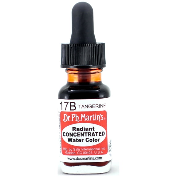 Dr. Ph. Martin's Radiant Concentrated Water Color (17B) Watercolor Bottle,  US fl oz, Tangerine, 1 Bottle