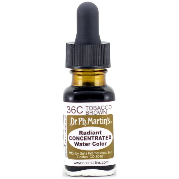 Dr. Ph. Martin's® Radiant Concentrated Water Color (36C) Watercolor Bottle, ½ US fl oz, Tobacco Brown, 1 Bottle