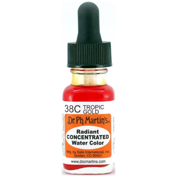 Dr. Ph. Martin's® Radiant Concentrated Water Color (38C) Watercolor Bottle, ½ US fl oz, Tropic Gold, 1 Bottle