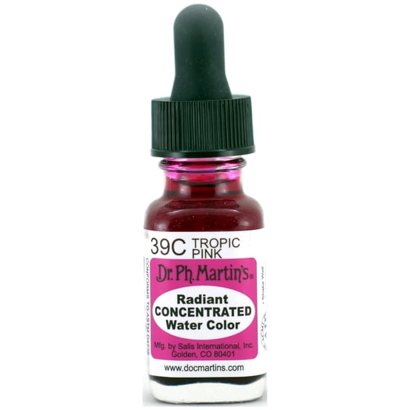 Dr. Ph. Martin's Radiant Concentrated Water Color (39C) Watercolor Bottle,  US fl oz, Tropic Pink, 1 Bottle