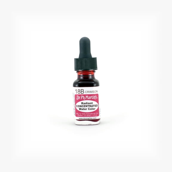 Dr. Ph. Martin's Radiant Concentrated Water Color (18B) Watercolor Bottle,  US fl oz, Crimson, 1 Bottle