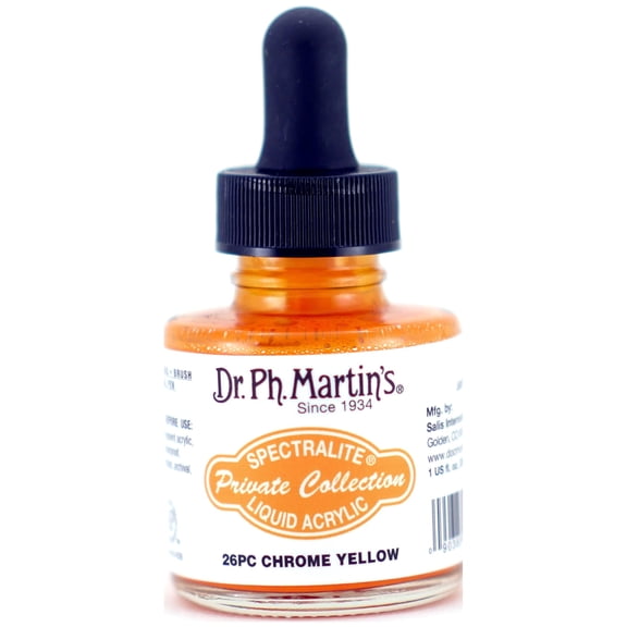 Dr. Ph. Martin's Spectralite Private Collection Liquid Acrylics (26PC) Arcylic Paint Bottle, 1.0 US fl oz, Chrome Yellow, 1 Bottle