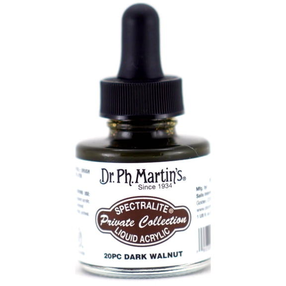 Dr. Ph. Martin's Spectralite Private Collection Liquid Acrylics (20PC) Arcylic Paint Bottle, 1.0 US fl oz, Dark Walnut, 1 Bottle