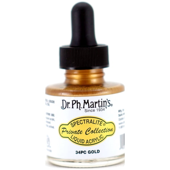 Dr. Ph. Martin's Spectralite Private Collection Liquid Acrylics (34PC) Arcylic Paint Bottle, 1.0 US fl oz, Gold , 1 Bottle